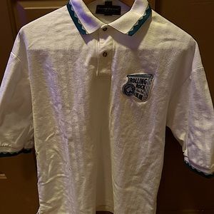 Rolling Rock Beer white polo shirt Large with green trim